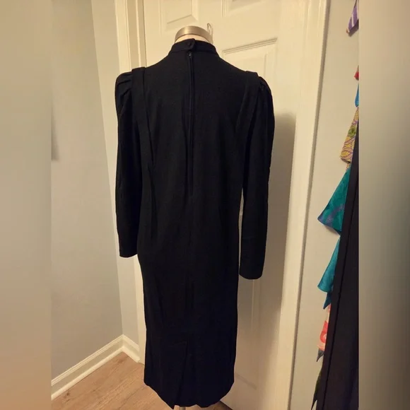 Cloak of Many Colors - Vintage Black Long Sleeve Midi Dress - Classic Style 8 - Picture 3 of 8